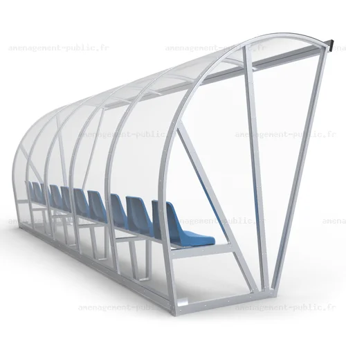 Abri de touche 10 places en aluminium et polycarbonate